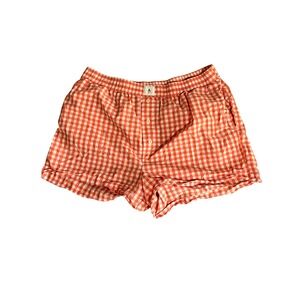 Anthropologie Orange Gingham Checkered Cotton Shorts Elastic Waist Button L